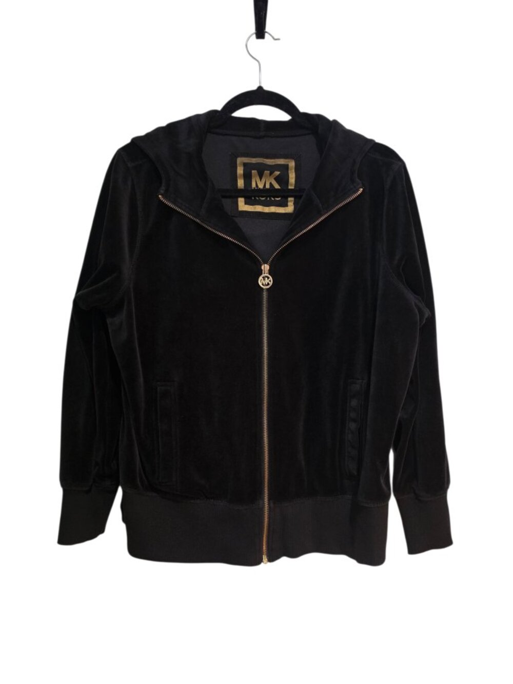 Michael Kors Black Velvet Hoodie Gold Zipper See Description for  Size XL